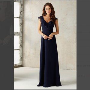 Morilee 21527 Ruffle Cap Sleeve Bridesmaid Dress in Navy